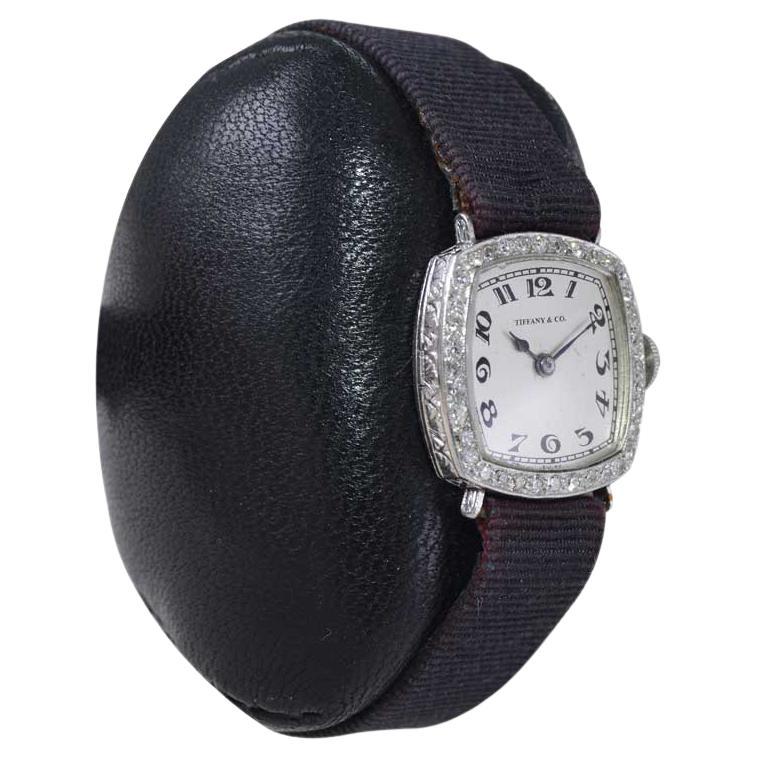 FACTORY / HOUSE: Edward Koehn for Tiffany & Company 
STYLE / REFERENCE: Art Deco / Dress Style 
METAL / MATERIAL: Platinum & Diamond
CIRCA / YEAR: 1930's
DIMENSIONS / SIZE: 22mm x 20mm
MOVEMENT / CALIBER: Manual Winding / 18 Jewels / Koehn 
DIAL /