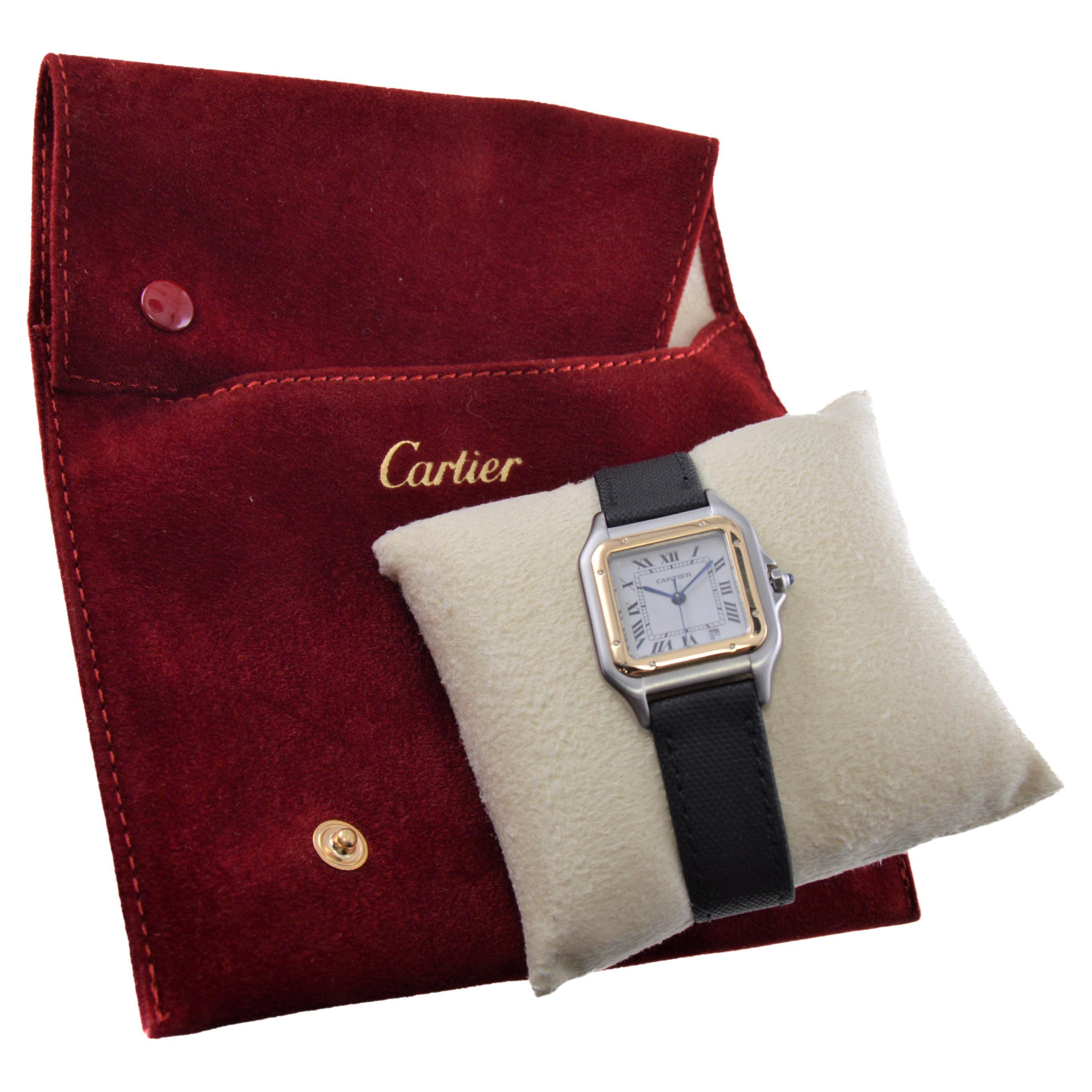 Cartier Two Tone Steel and 18Kt. Gold Panthere Strap Watch with Cartier Buckle For Sale