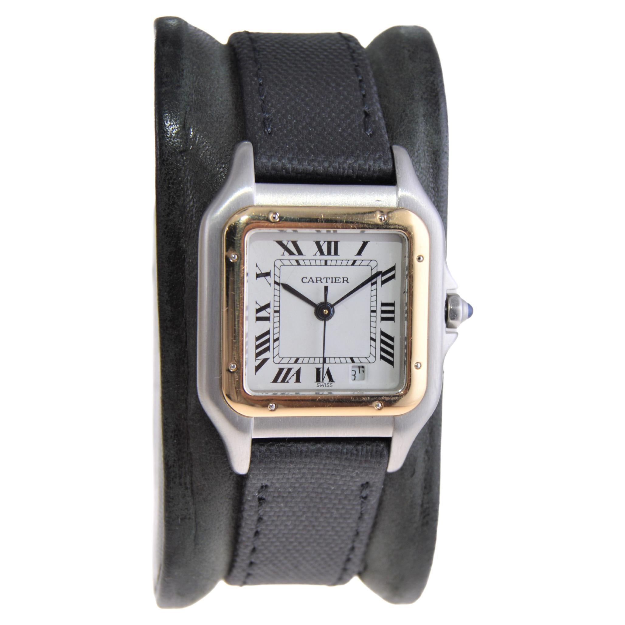 Cartier Zweifarbiger Stahl und 18Kt. Goldene Panthere-Armbanduhr mit Cartier-Schließe (Art déco)