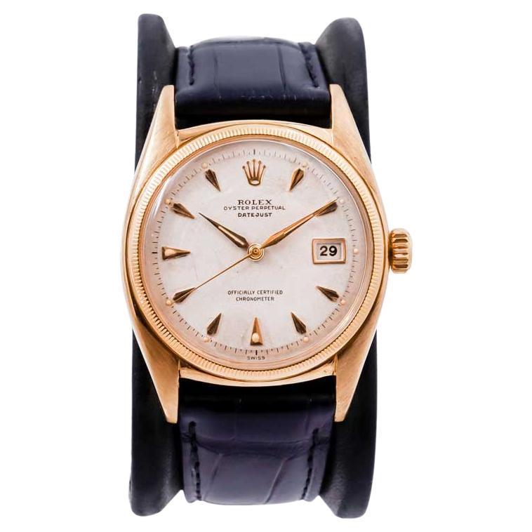 Rolex 18k Yellow Gold Oversized "Ovatoni" with Original Dial from Mid-1950s For Sale