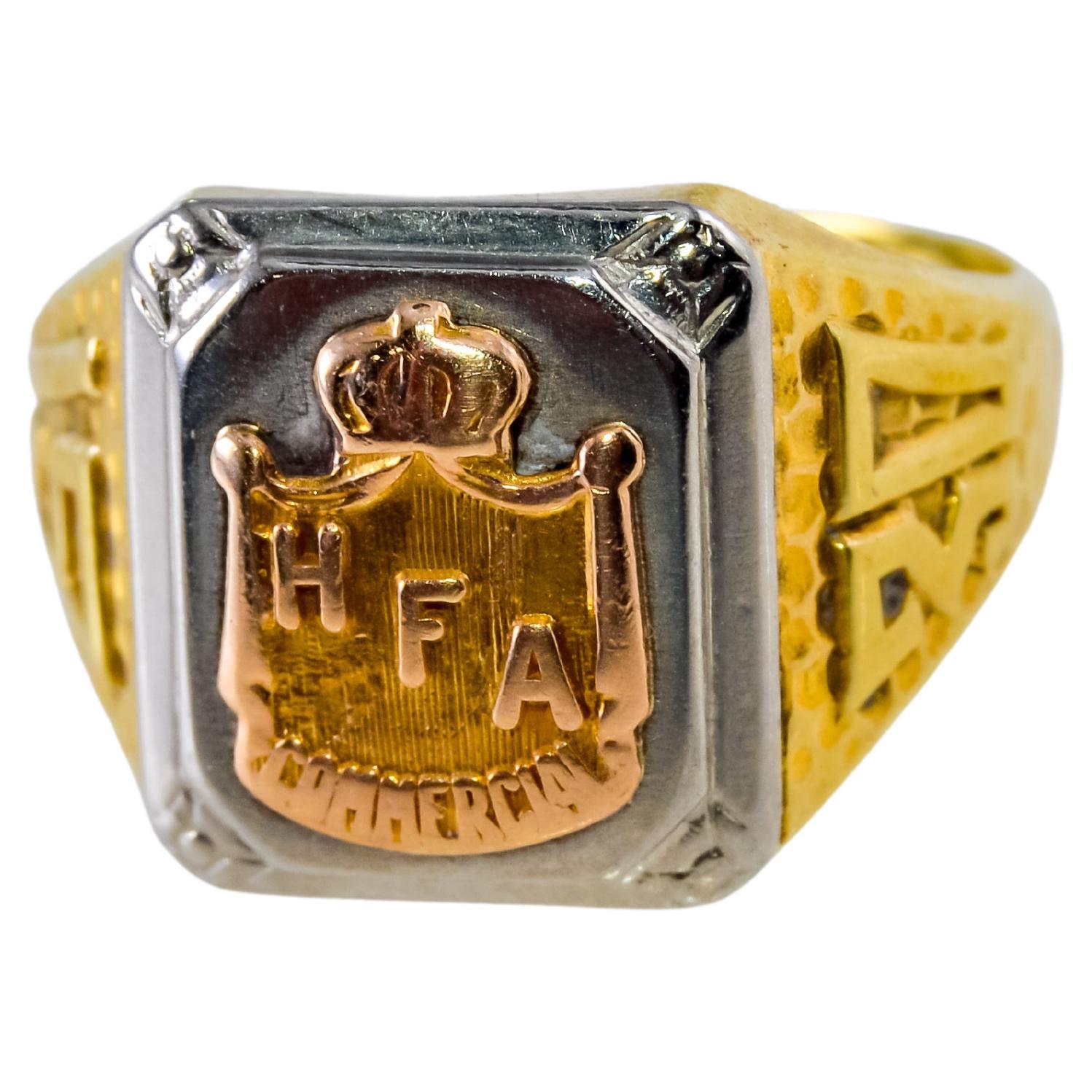 Art Deco Solid Gold Man's Ring Hand Made from 1930's MultiColor For