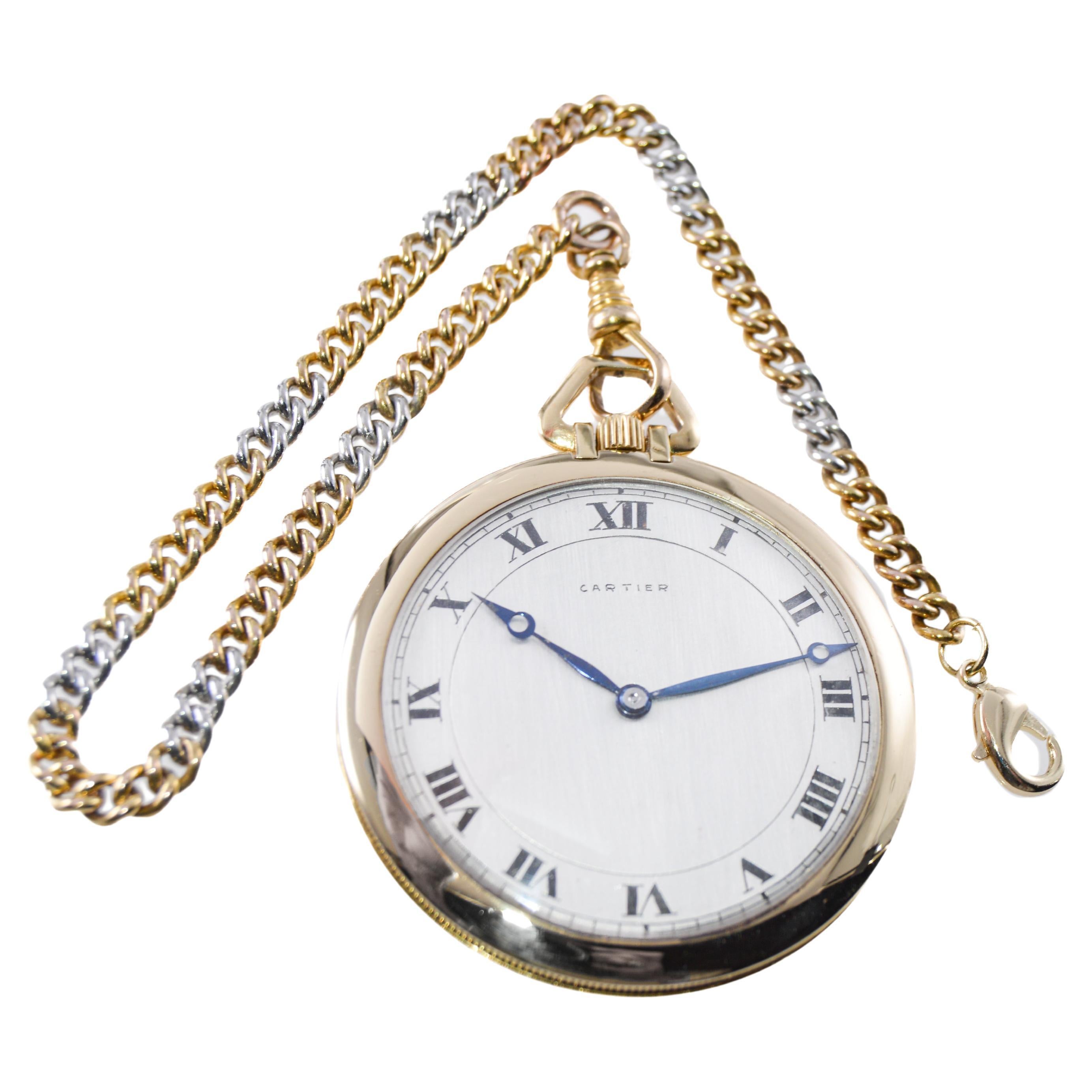 Cartier 18Kt. Yellow Gold Art Deco Open Faced Pocket Watch Hand Made 1920's For Sale