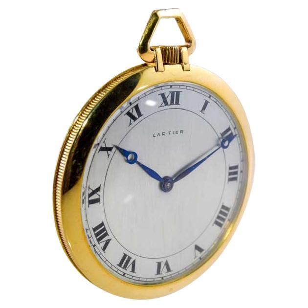 Cartier 18Kt. Montre de poche en or jaune Art déco à cadran ouvert Hand Made années 1920 Unisexe en vente