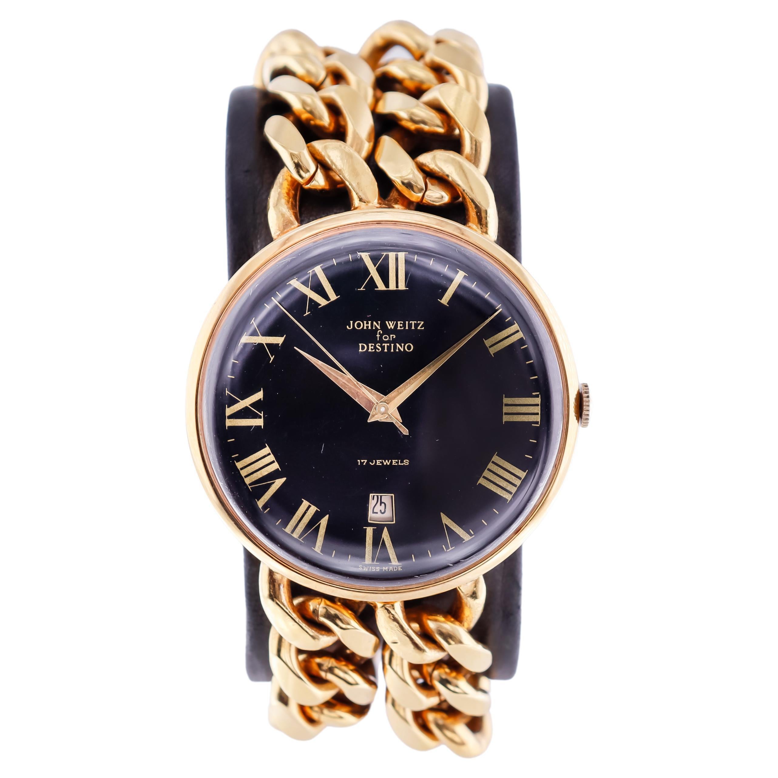 John Weitz for Destino Yellow Gold Filled Vintage Date Mechanical Watch For Sale
