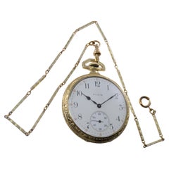 Elgin Yellow Gold Filled Art Deco Hand Engraved Pocket Watch from 1918