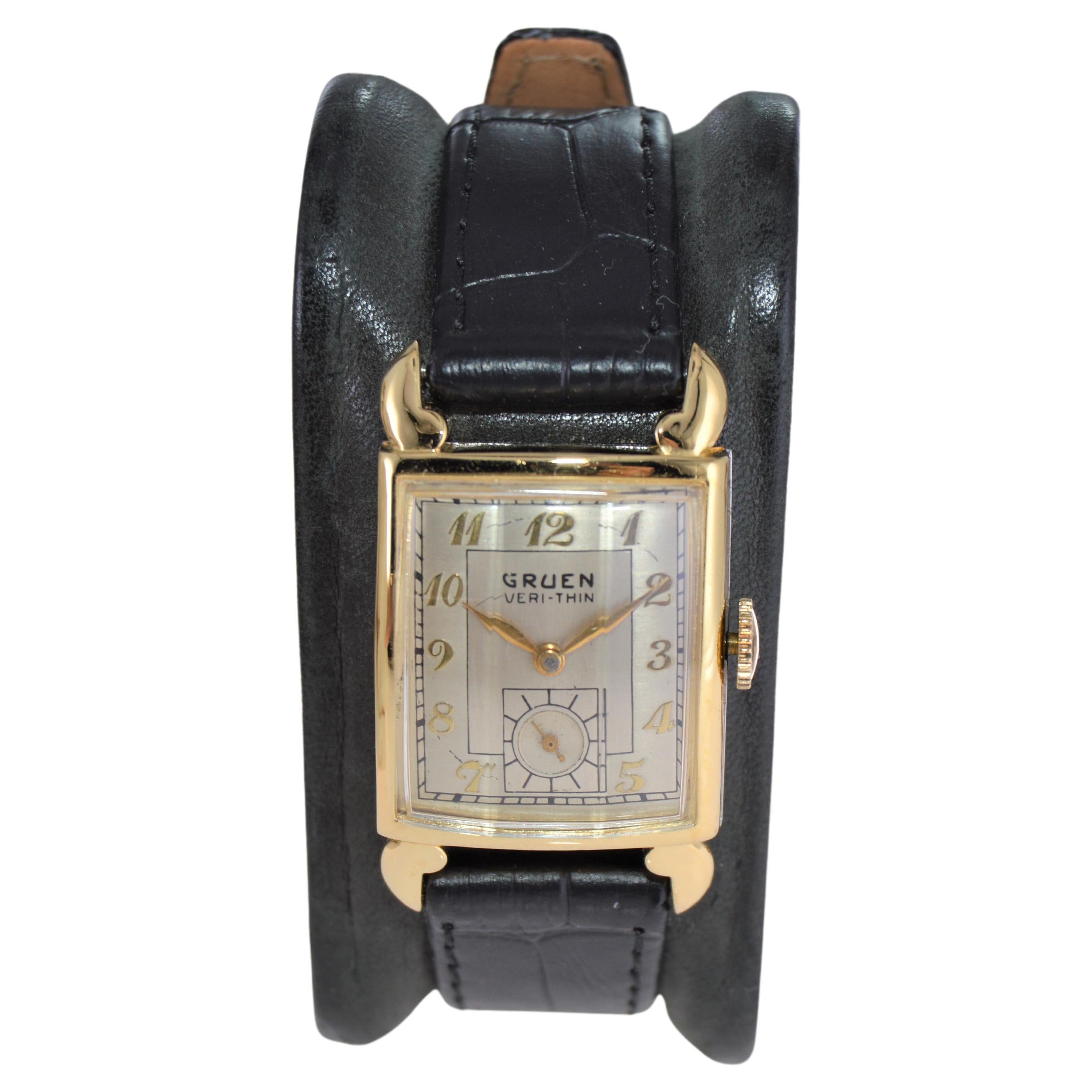 Gruen Yellow Gold Filled Art Deco Curvex Style Watch with Original Dial, 1940's