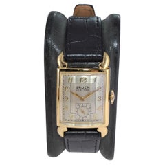 Gruen Yellow Gold Filled Art Deco Curvex Style Watch with Original Dial, 1940's