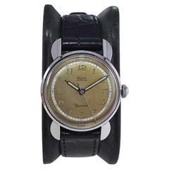 Retro Wyler Stainless Steel Incaflex Automaic Watch with Original Two Tone Dial 1950's