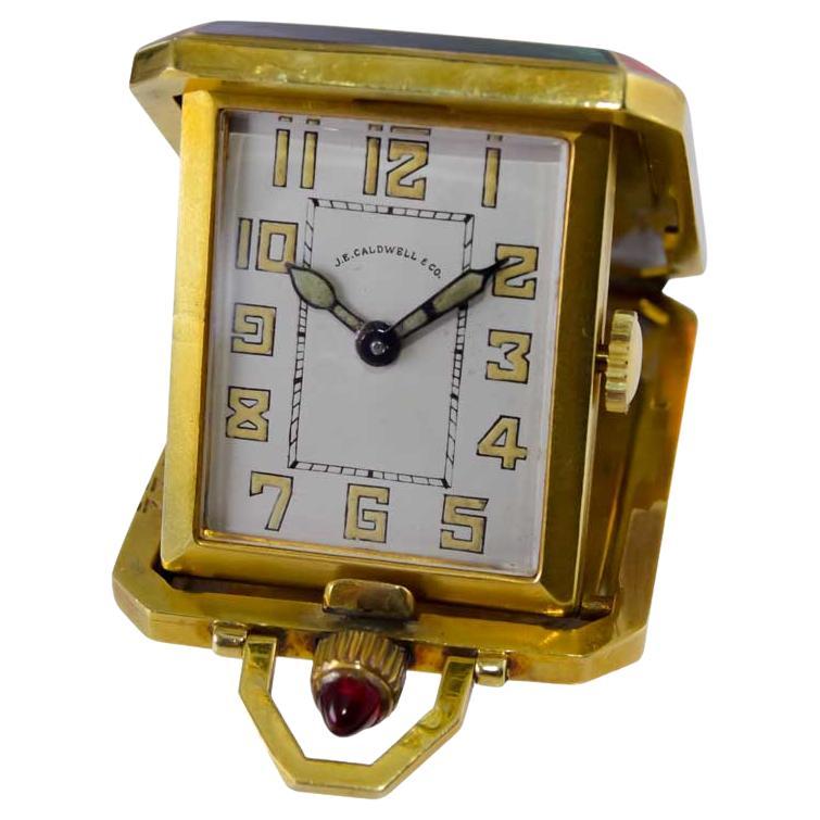 J.E. Caldwell by Mimo Art Deco Asian Themed Enameled Desk Clock circa 1930's For Sale