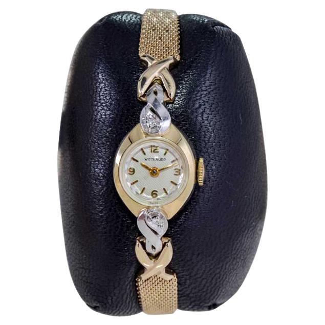 Wittnauer 14Kt. Bracelet d'époque en or massif au design mi-siècle avec bracelet d'origine, 1960