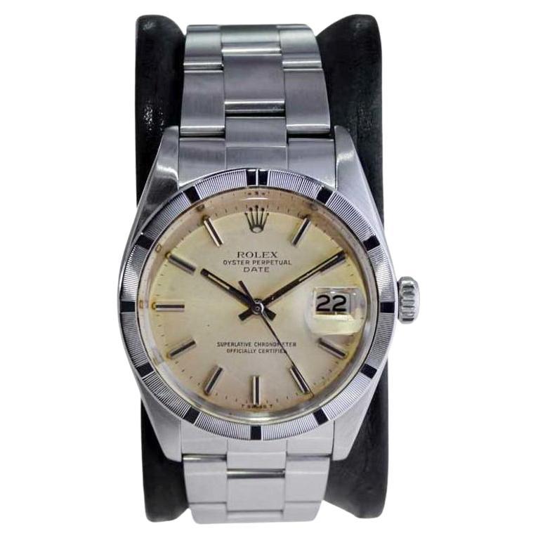 Rolex Steel Oyster Perpetual Date with Exceptional Patinated Dial 1970's