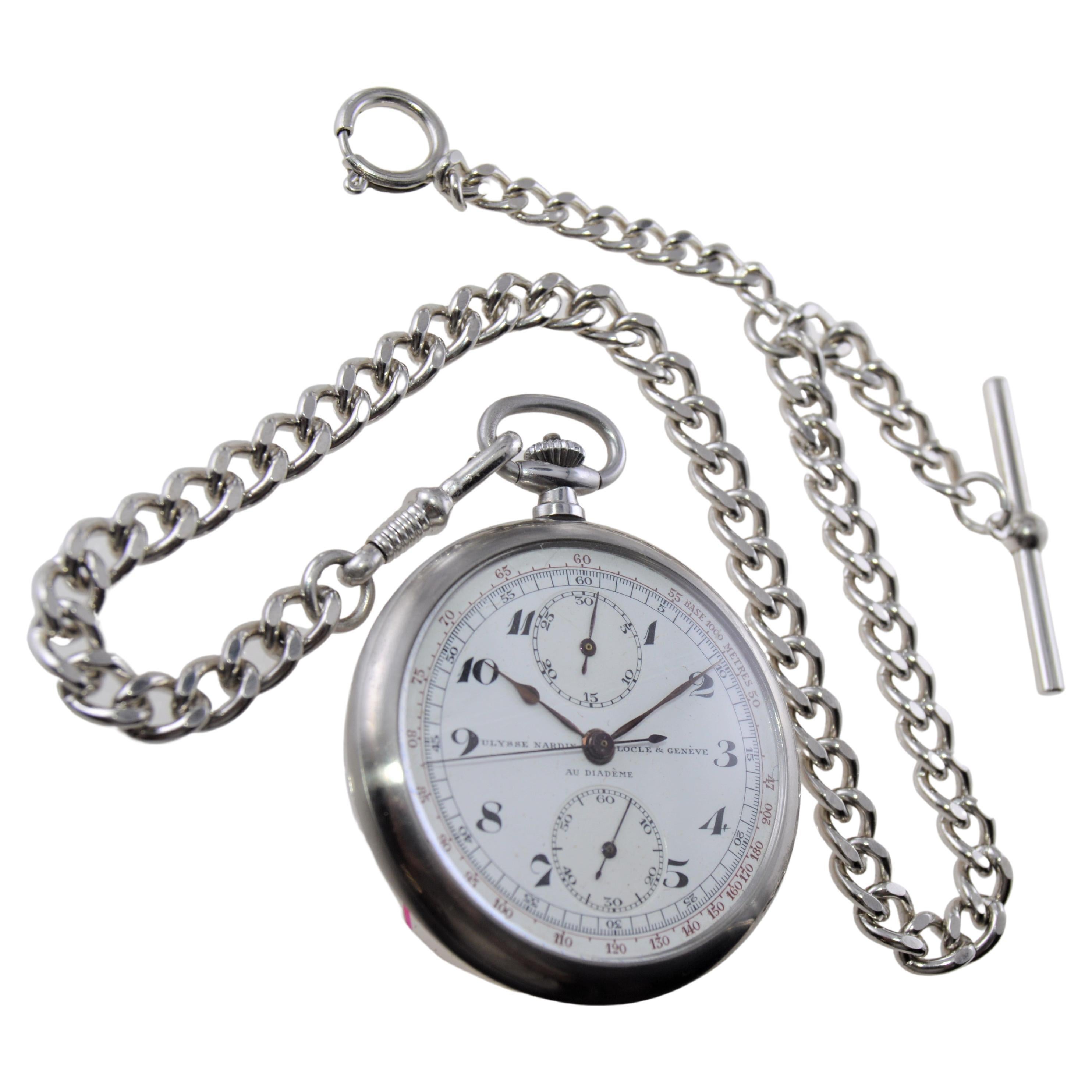 Ulysse Nardin Montre chronographe en acier avec cadran original en émail cuite au four sans défaut en vente
