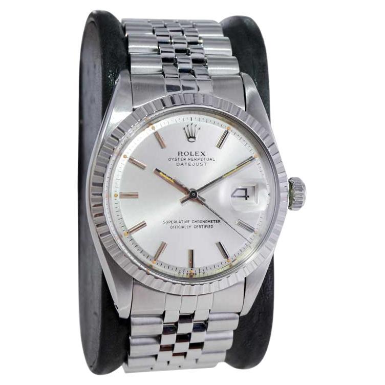 Rolex Steel Datejust with Original Silver Dial and Factory Papers 1970's For Sale