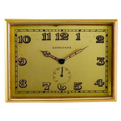 Longines Gilded Brass Art Deco 8 Day Desk Clock with Power Reserve From 1930's