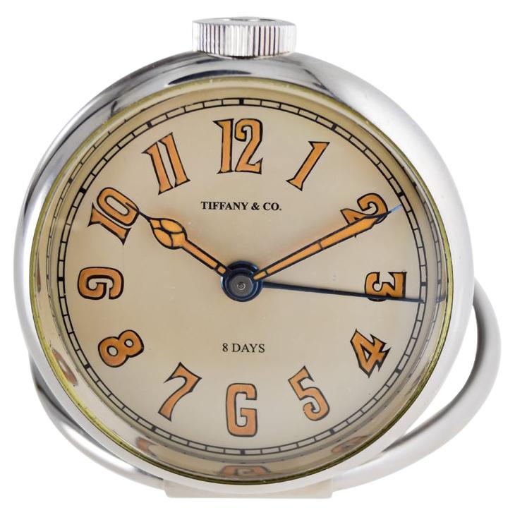 Tiffany & Co. Art Deco Desk Clock with Alarm Feature, 1950's For Sale
