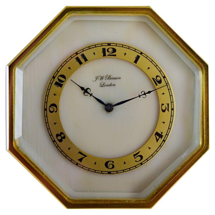 J.W. Benson Gilt Art Deco Clock with Hand Painted Dial, circa 1920s