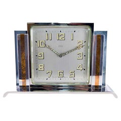 Laino Mixed Metal Art Deco Desk Clock with Original Dial and Hands 1930's