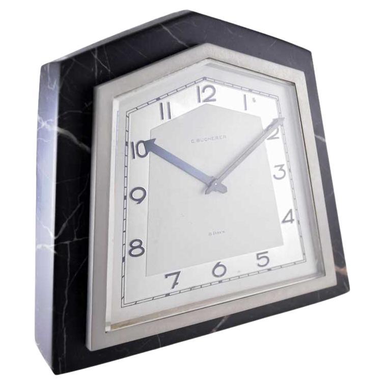 Bucherer Stone and Metal Art Deco Desk Clock with Original Dial 1930's en vente