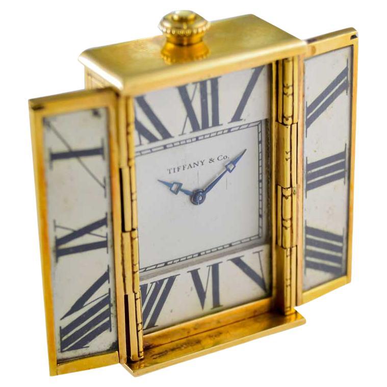 Tiffany & Co. 18kt Yellow Gold and Enamel Small Desk Clock 1920's For Sale