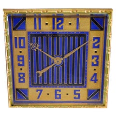 J. E. Caldwell Art Deco Desk Clock Gilt Brass and Enamel 1930's