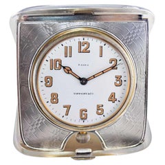 Vintage Concord for Tiffany Silver Breguet Engine Turned Desk Clock Enamel Dial 1930's