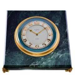 Gubelin Art Deco Stone Table Clock with Original Dial with Applied Gold Numerals
