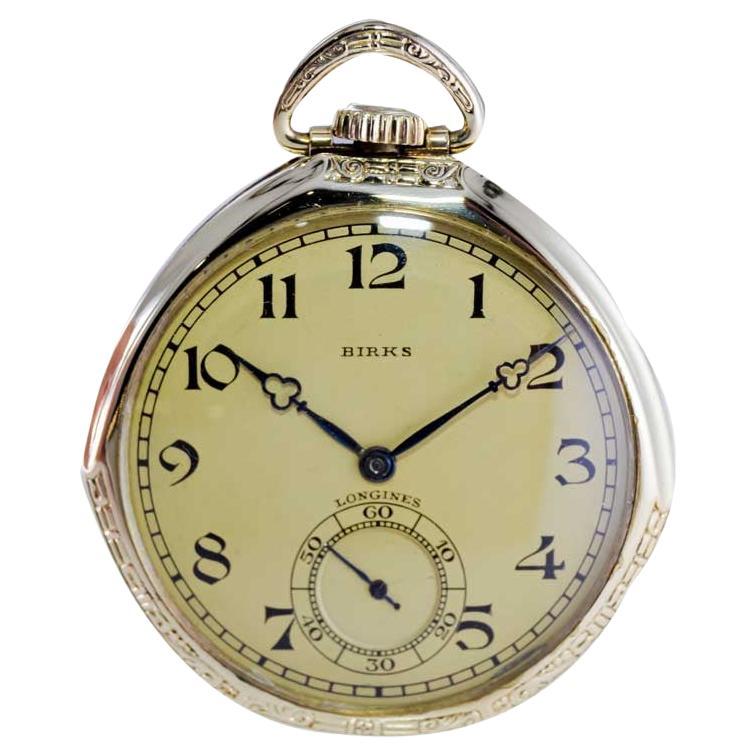 Longines for Birks Open Faced Pocket Watch with Original Dial, circa 1921 For Sale