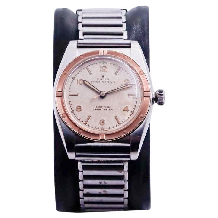 Rolex Two Steel and Rose Gold with Original Dial and Ladder Bracelet from 1942 For Sale