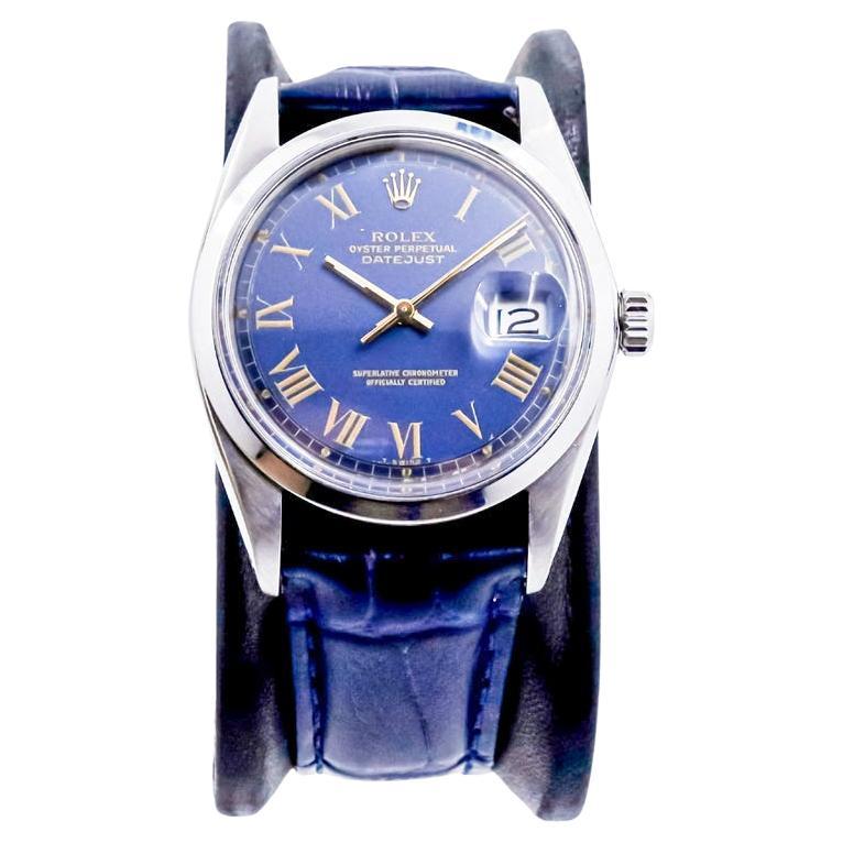 Rolex Datejust avec cadran original bleu à chiffres romains, années 1970 en vente