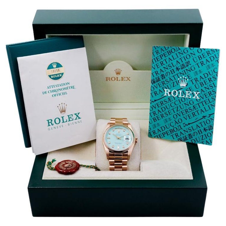 Rolex 18Kt. President Day/Date en or avec boîte à cadran et papiers en  diamant faits sur mesure En vente sur 1stDibs