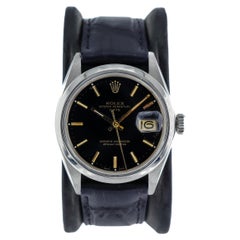 Retro Rolex Steel Oyster Perpetual Date with Rare Original Black Dial and Gilt Markers