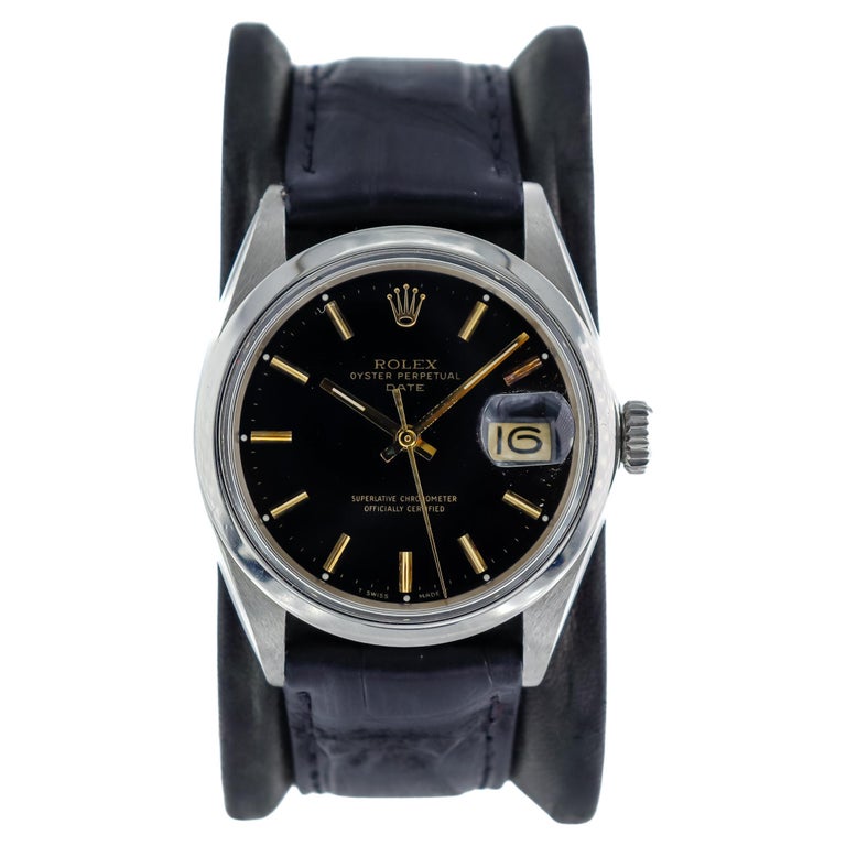 Rolex Stahl Oyster Perpetual Date mit seltenem originalem schwarzem