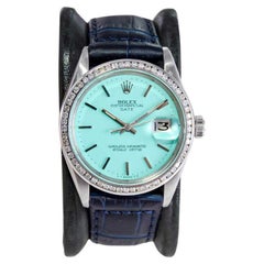 Vintage Rolex Steel Oyster Perpetual Date with Custom Tiffany Blue Dial Early 1970's
