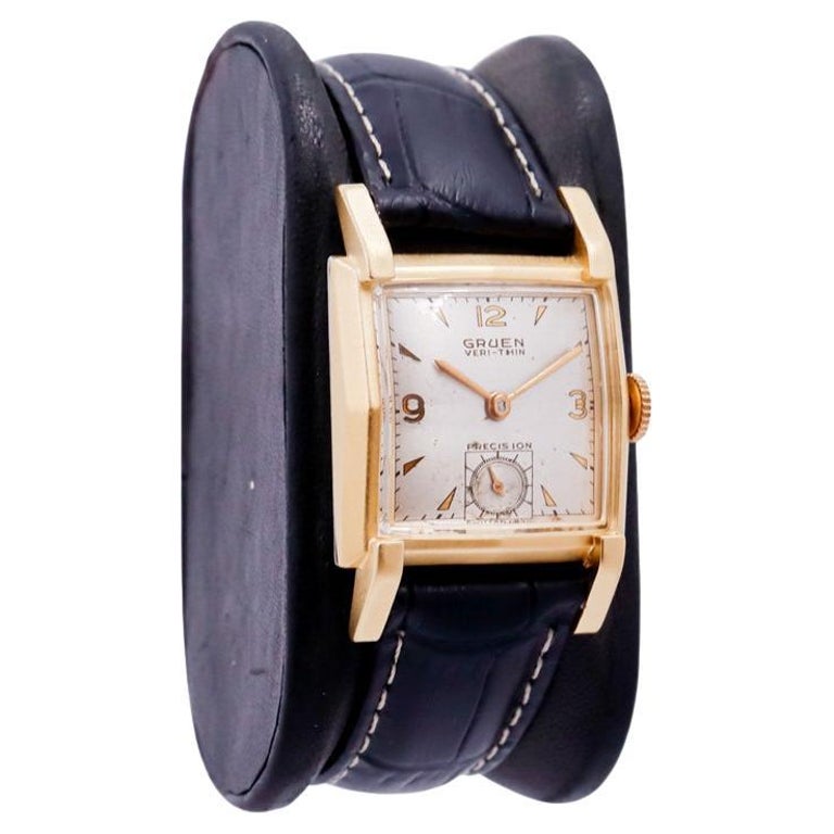 Gruen Yellow Gold Filled Art Deco Tank Style Watch with Original Dial from 1940 For Sale