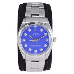 Vintage Rolex Steel Oyster Perpetual with Custom Deep Blue Dial, Diamond Markers, 1960s