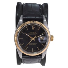 Vintage Rolex Two Tone Oyster Perpetual Datejust with Original Rare Black Dial 1987
