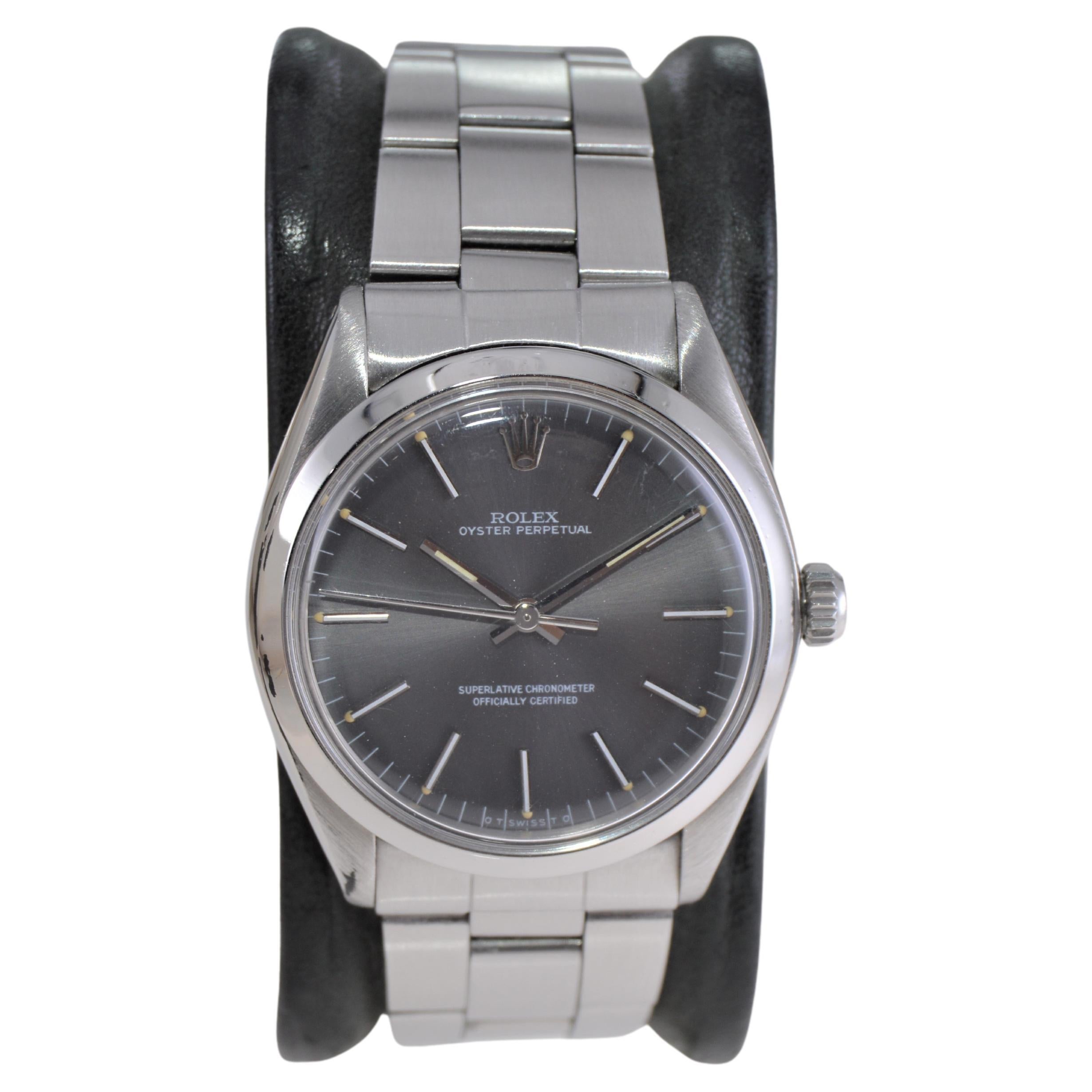 Rolex Steel Oyster Perpetual with Charcoal Dial, 1960's  For Sale