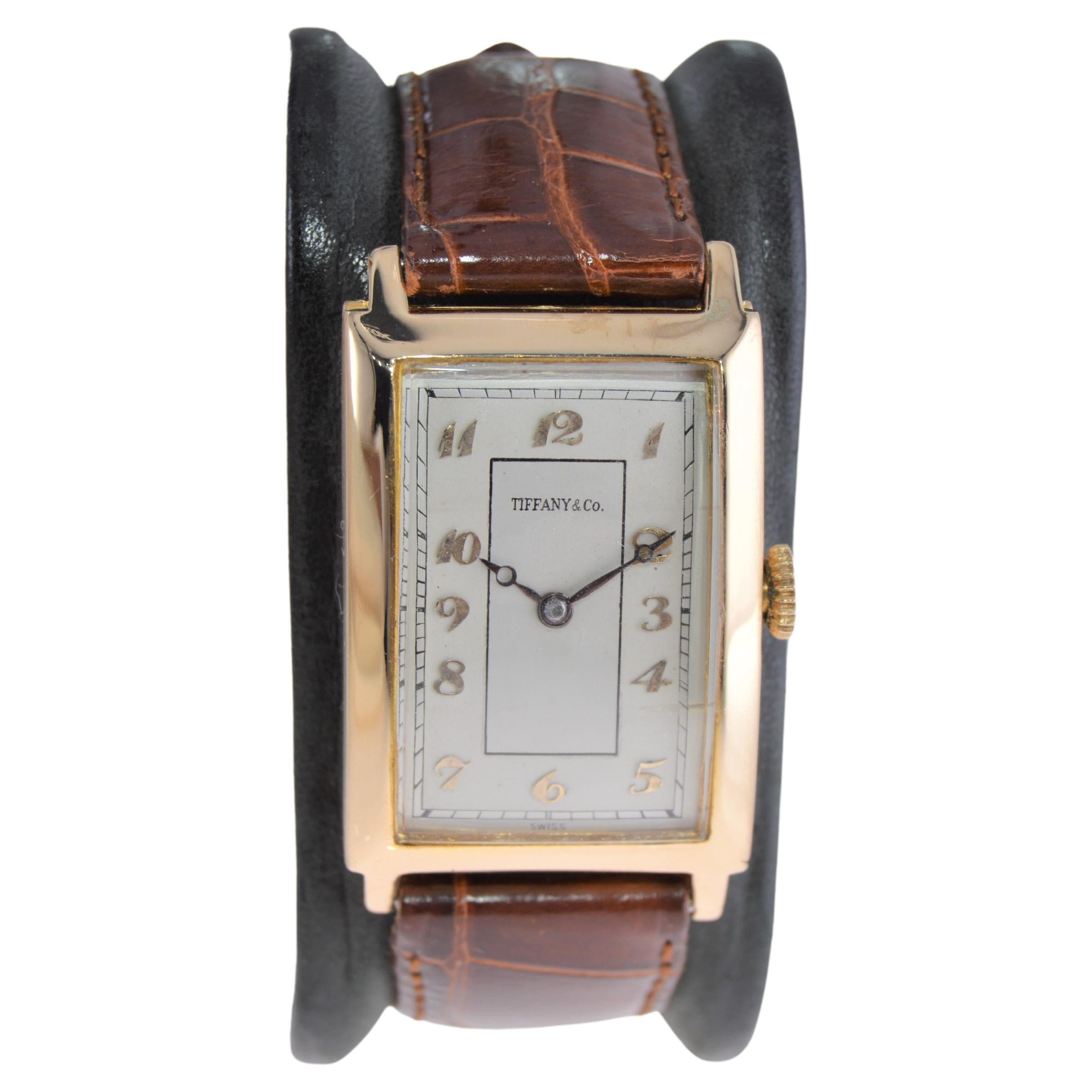 Tiffany & Co. by International 18 Karat Gold Art Deco Tank Watch, circa 1930 For Sale