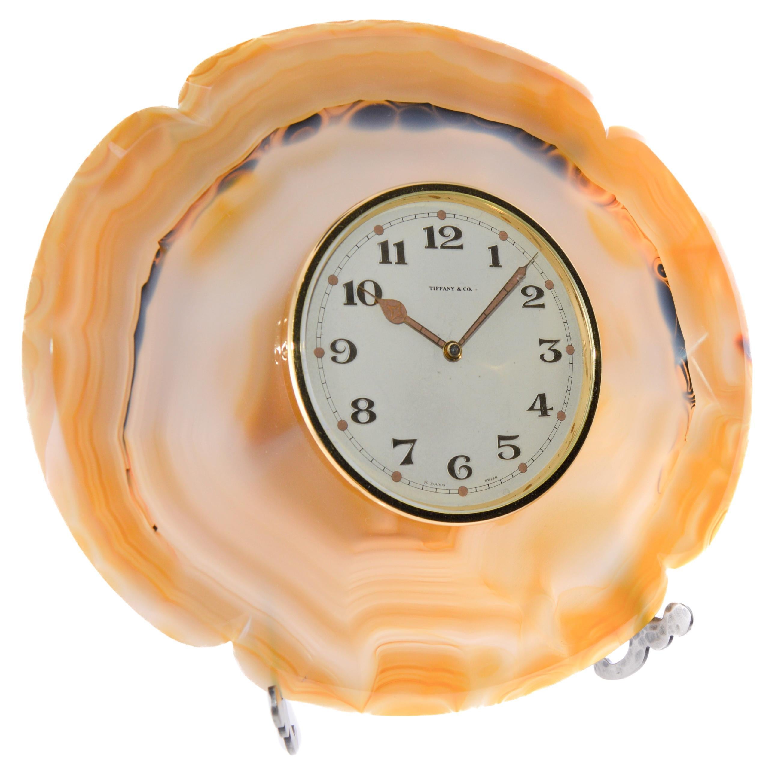 Tiffany & Co. Art Deco Agate Stone Desk Clock For Sale