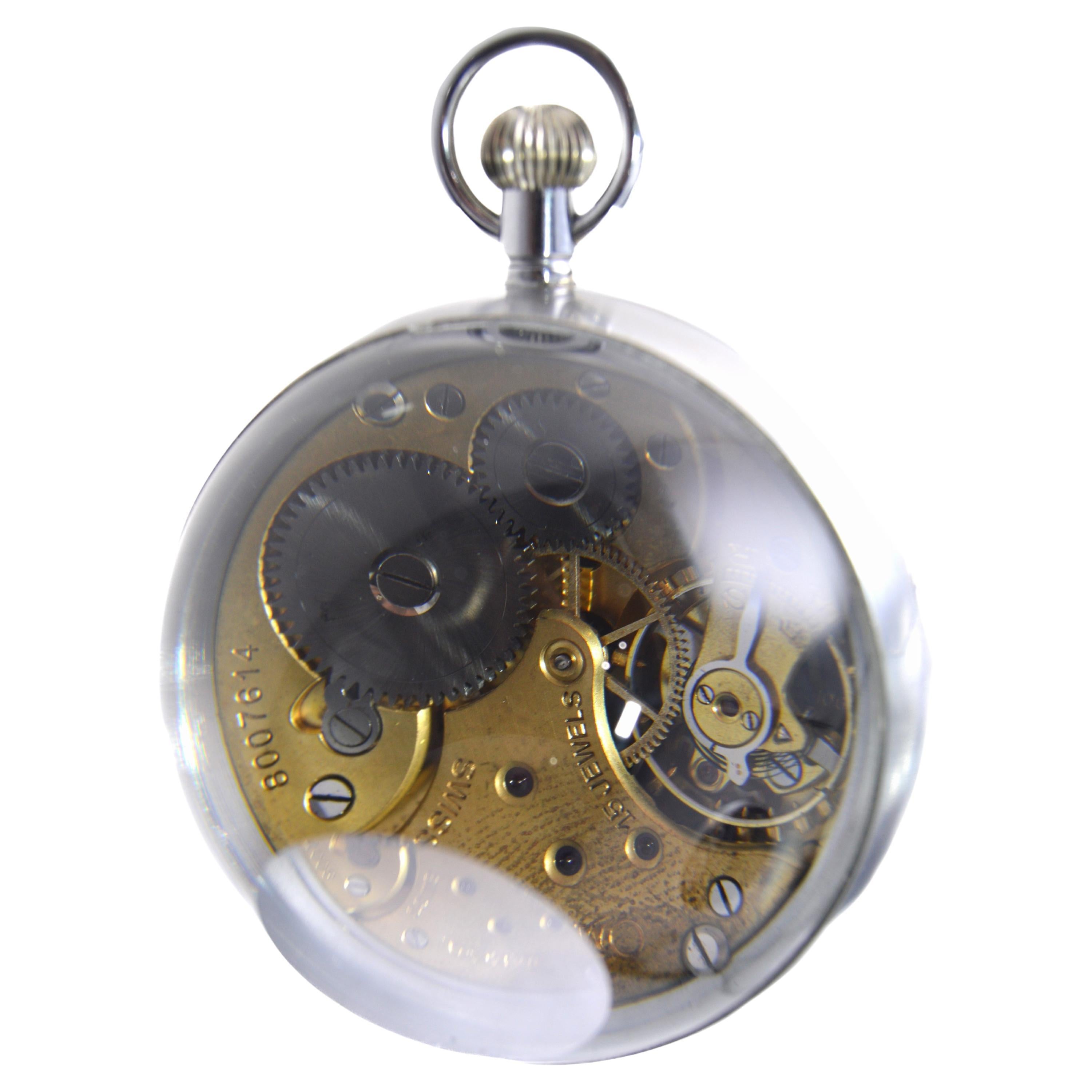 FACTORY / HOUSE:  Omega Watch Company
STYLE / REFERENCE: Art Deco Ball Clock 
MOVEMENT / CALIBER: Manual Winding / 15 Jewels / Gilt Plates
DIAL / HANDS: Breguet Style Arabic Numerals / Blued Steel Breguet Hands 
DIMENSIONS: 2.5 Inches in