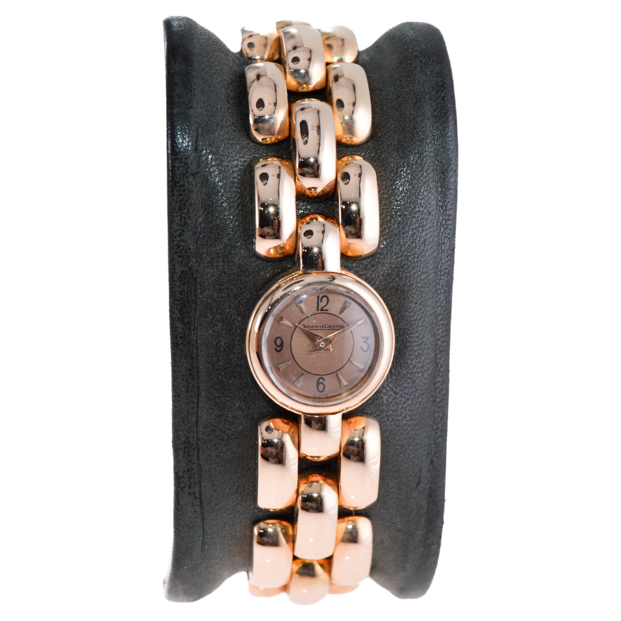 LeCoultre Ladies Rose Gold Full Size Backwind Round Bracelet Watch For Sale