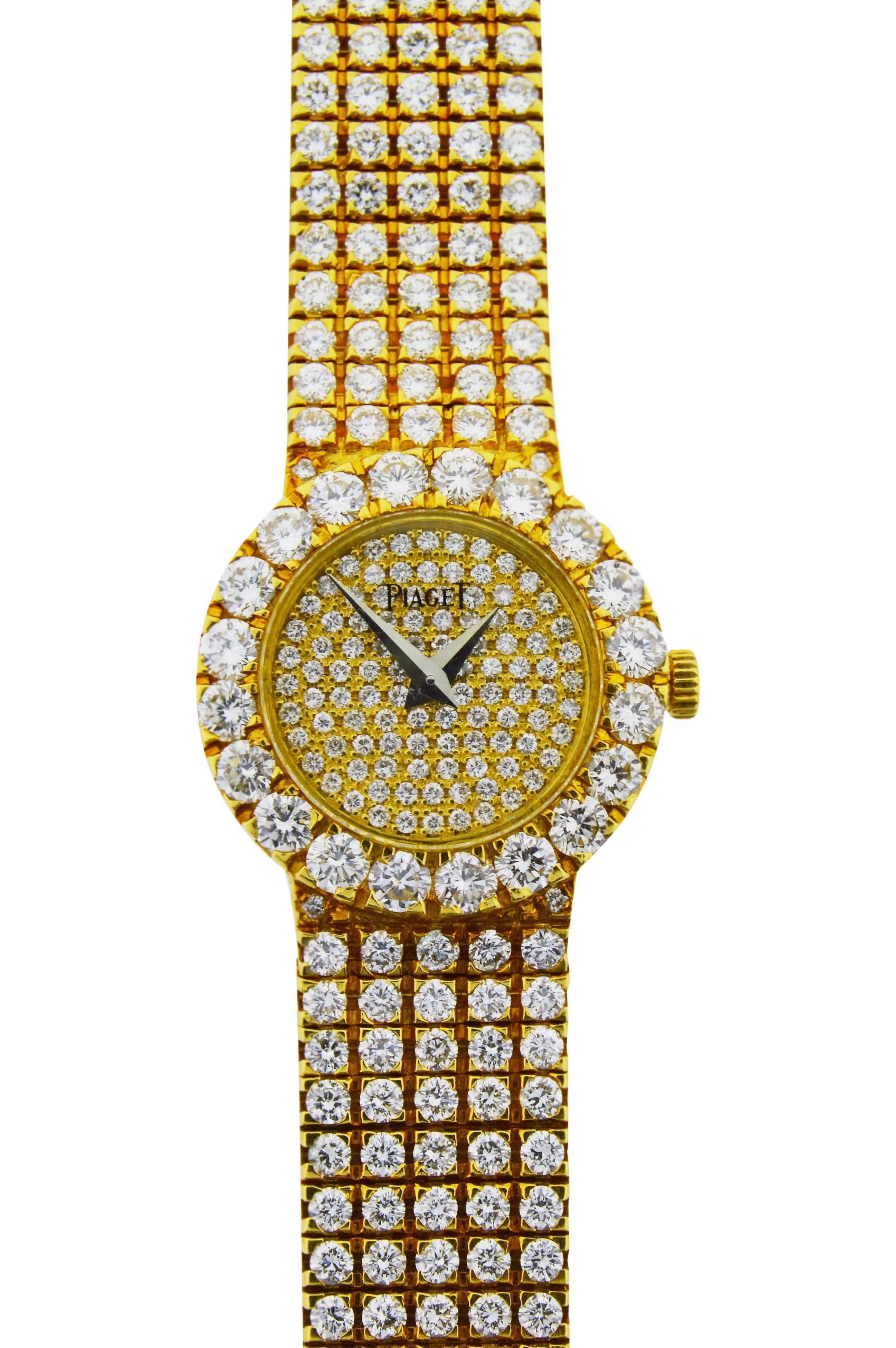 Piaget Ladies Yellow Gold Pave Diamond Watch In New Condition In Excellent Condition In Long Beach, CA