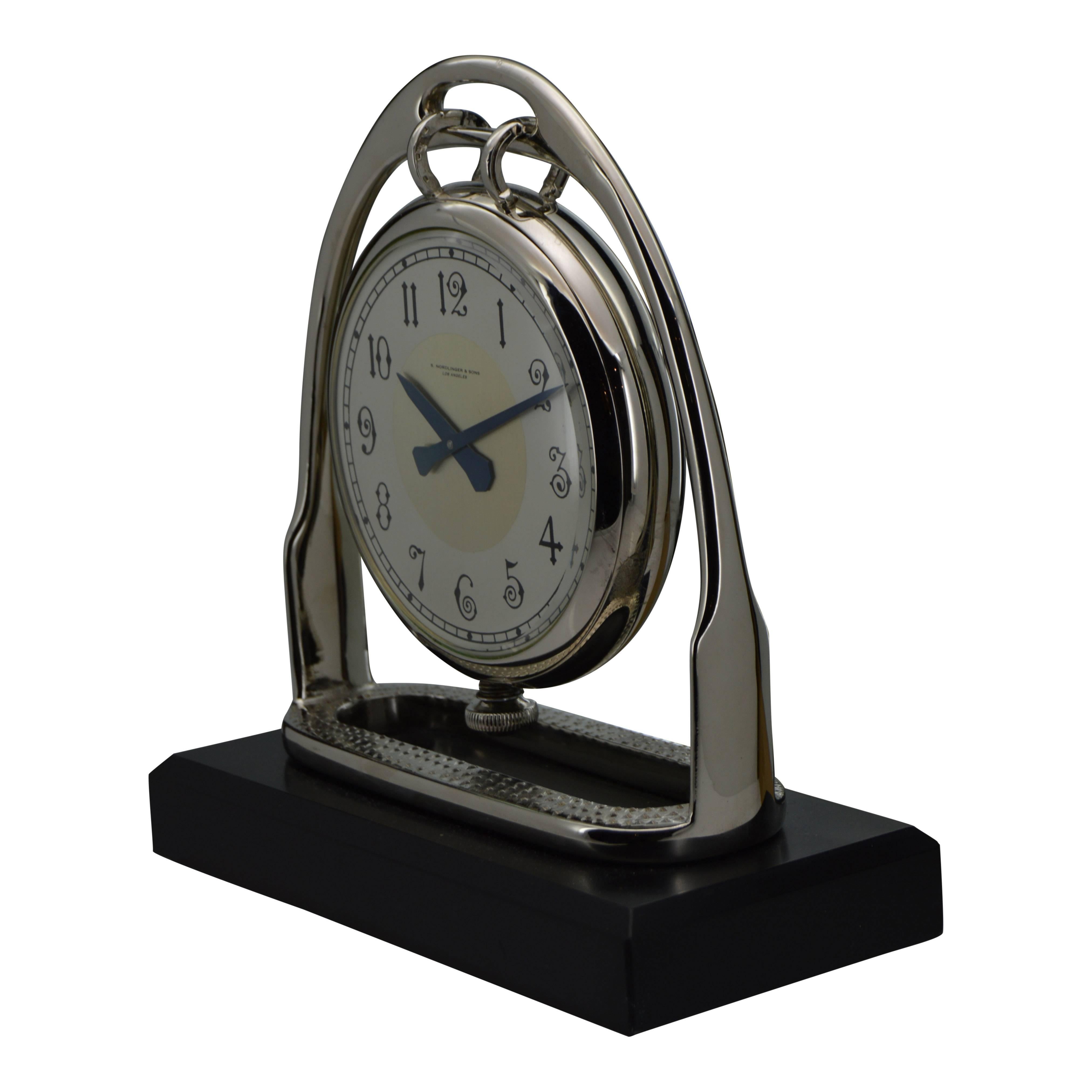 S.Nordlinger from Los Angeles Equestrian Style Art Deco Dual Face Clock In Excellent Condition For Sale In Long Beach, CA
