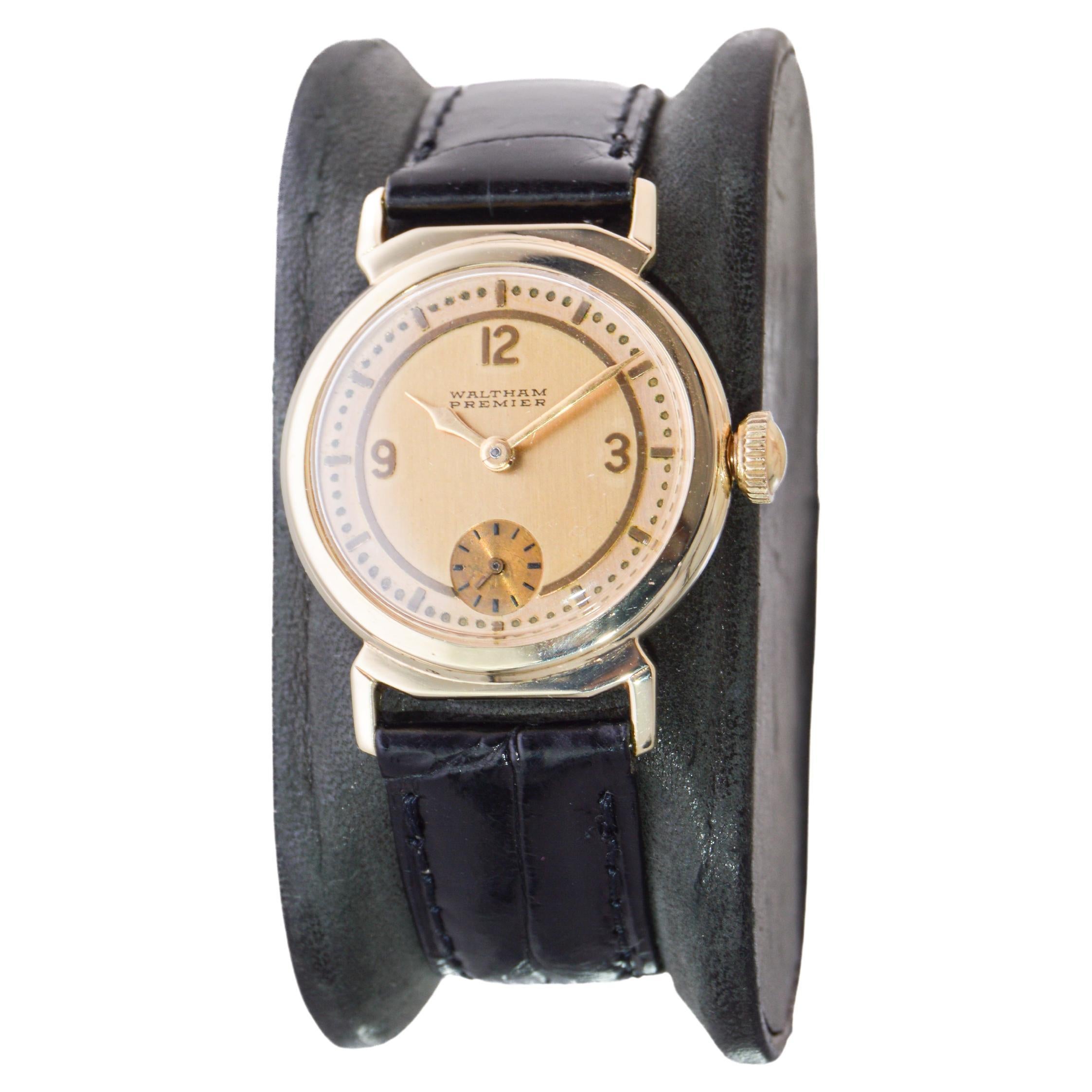 Waltham 14k Solid Gold Rare Art Deco Watch with Original Gold Dial 1935 For Sale