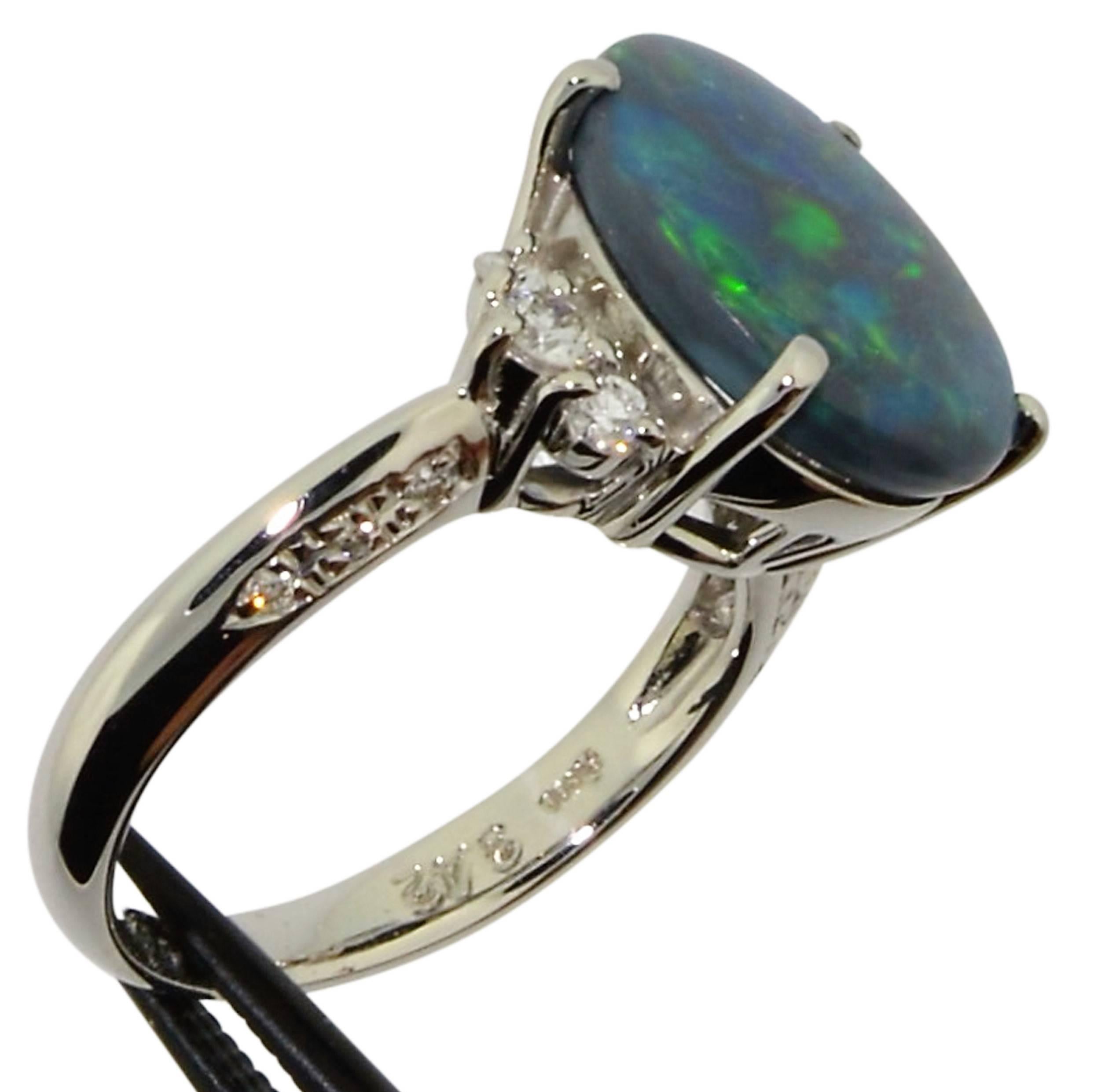 Modern Black Opal Diamond Platinum Ring