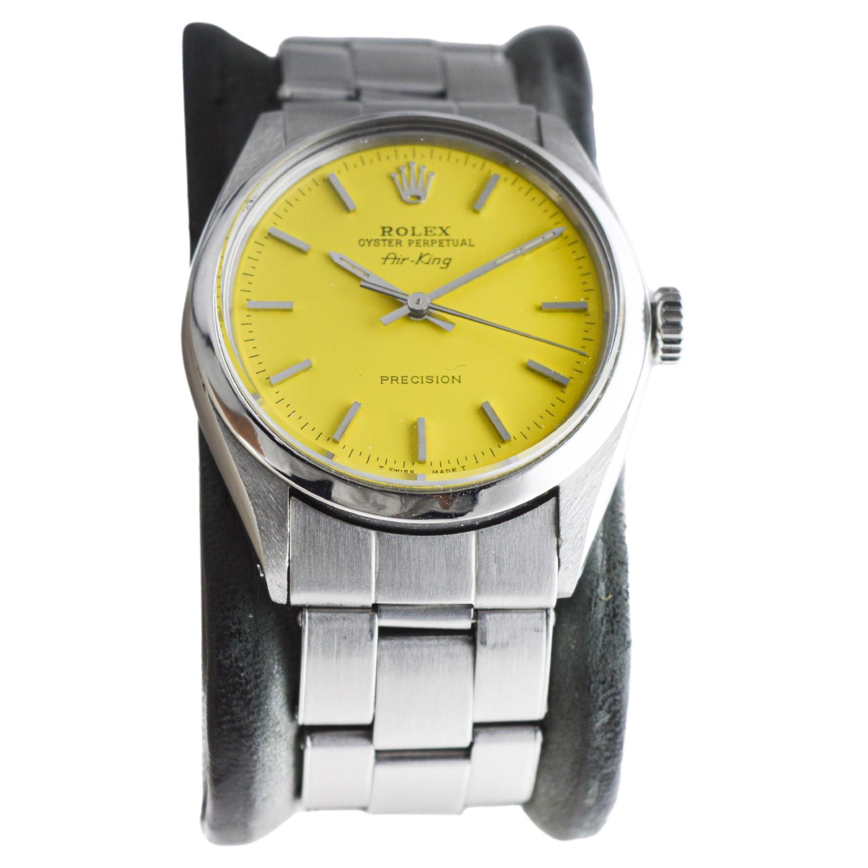 Modern Rolex Steel Oyster Perpetual Air King with Custom Yellow Dial 1970s For Sale