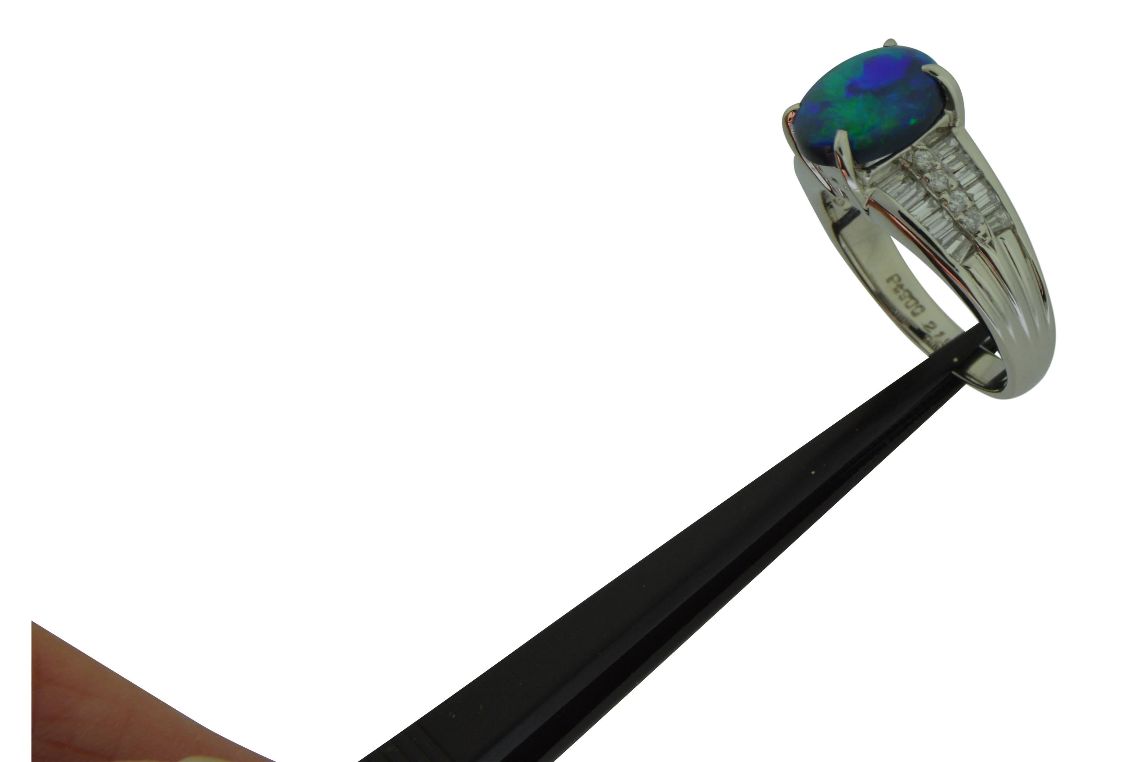 Modern Australian Black Opal, Diamond and Platinum Ring