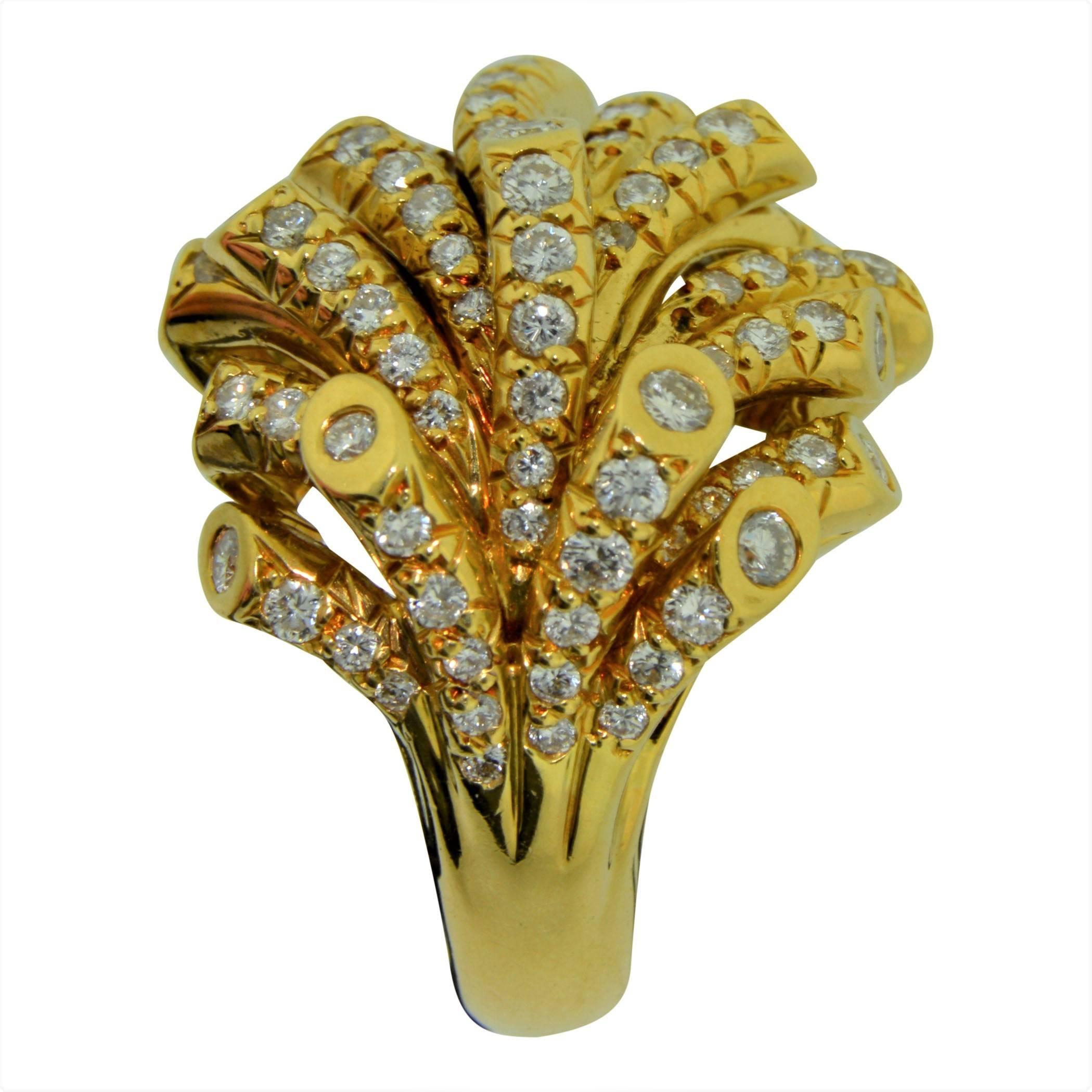 French 18K Gold and Diamond Gold Cocktail Ring 1
