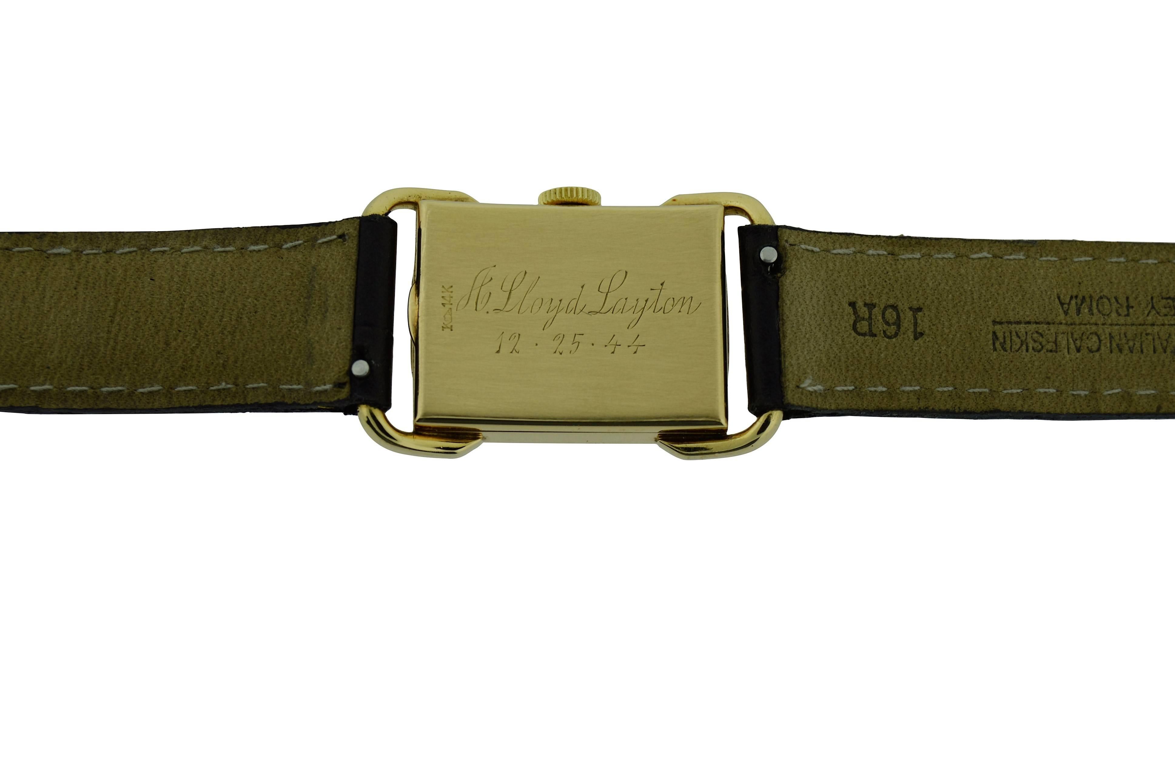 Art Deco 1940s Le Coultre Gold Men's Wrist Watch