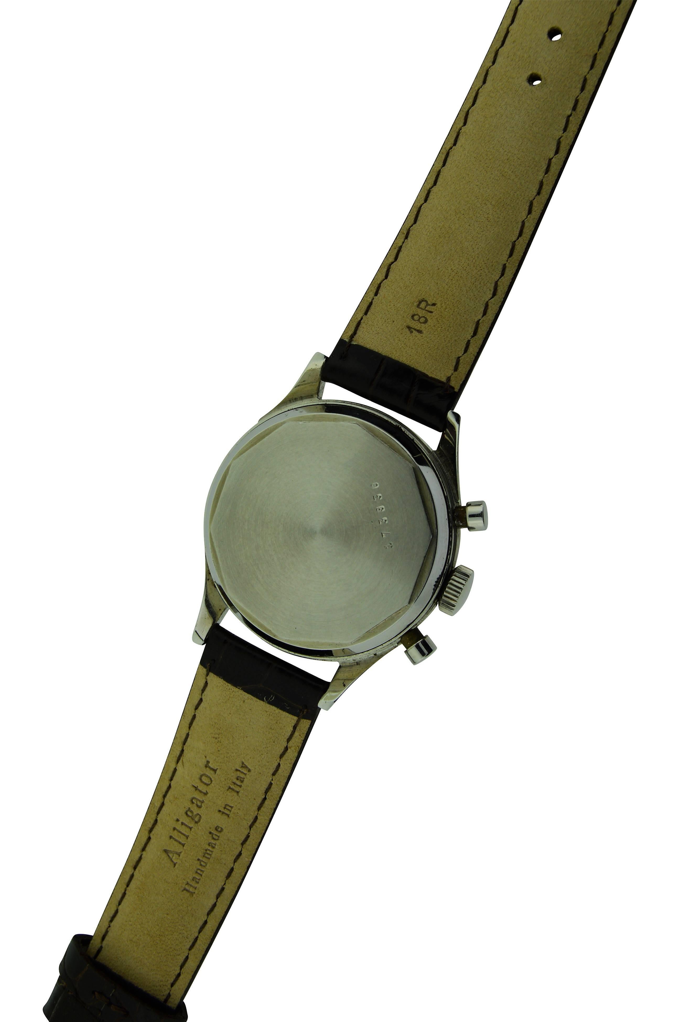 Le Coultre Chronograph Stainless Steel Wrist Watch In Excellent Condition In Long Beach, CA
